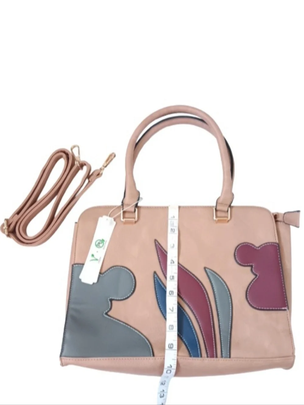 Faux Leather Large Camel Satchel Shoulder Bag | Patchwork